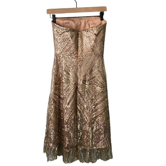 Dress the Population New! Sarah Sequin Lace Strapless Fit&Flare Dress Platinum - Picture 7 of 16